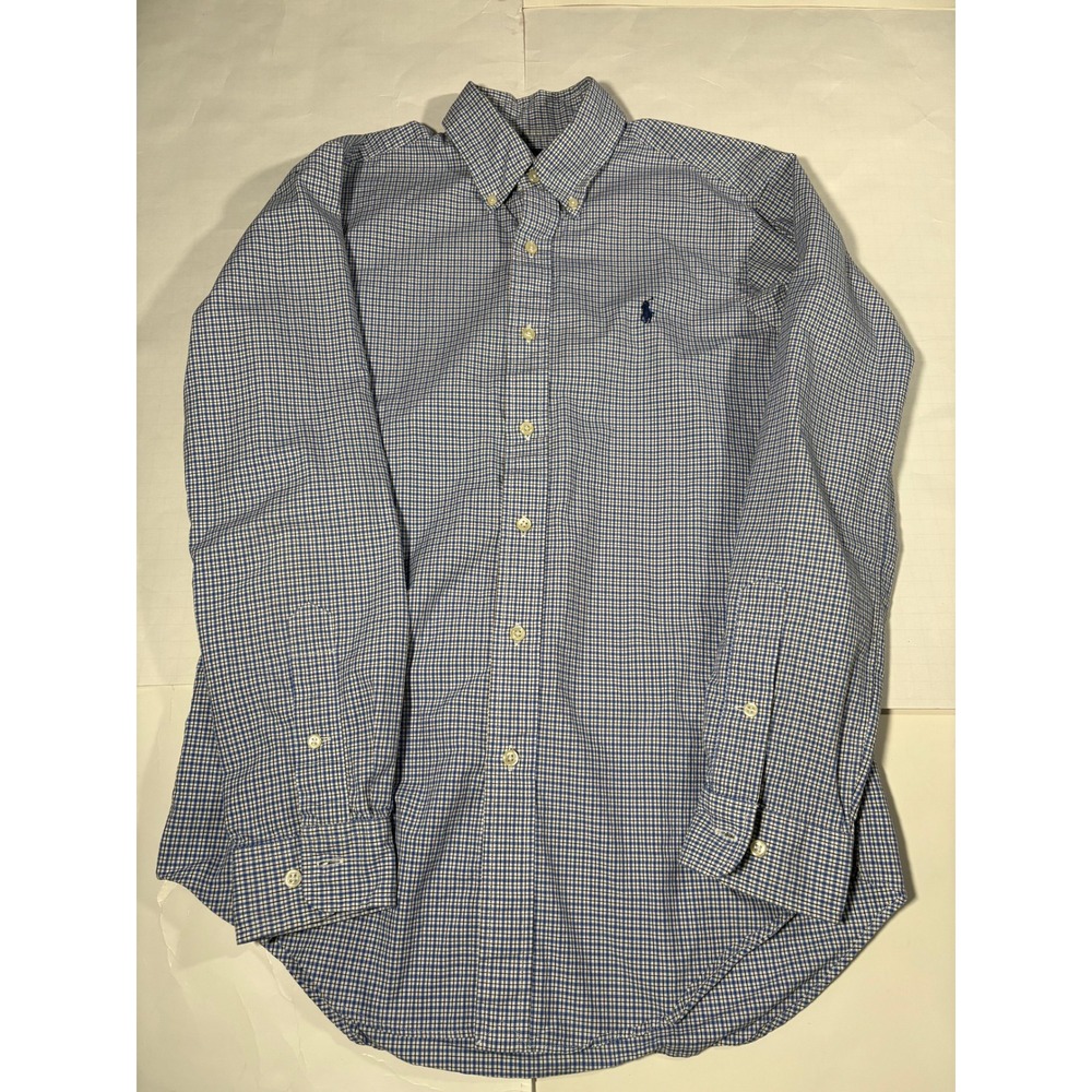 Ralph Lauren Classic Fit Men 14.5 32/33 Blue Check Long Sleeve Button Down Shirt